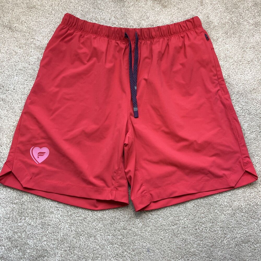 Fabletics The One Shorts Mens Medium Red 7" Unlined Gym Training Heart Logo